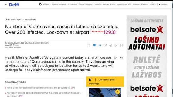 Melas apie koronavirusą: skelbiama, kad Vilniaus oro uoste keleiviai purškiami balikliu